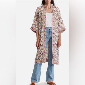 Max Studio Floral Parrot Kimono Robe - Pink and Cream - 2X - NWOT